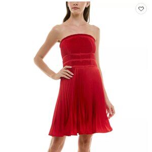 Taylor Strapless Sunburst Pleated Red Dress, 16